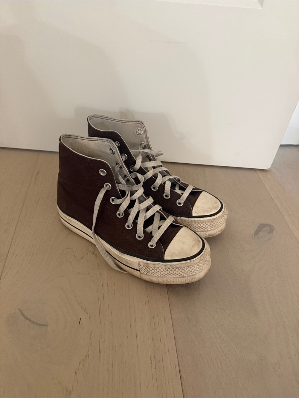 Converse High-Top Sneakers in Brown with White Accents
